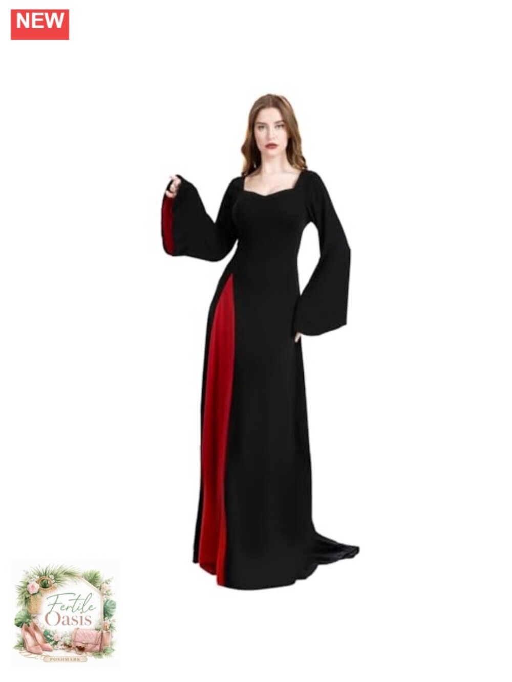 Gothic Witch Vampire Dress Floor Length Sweetheart Flared Sleeves Women